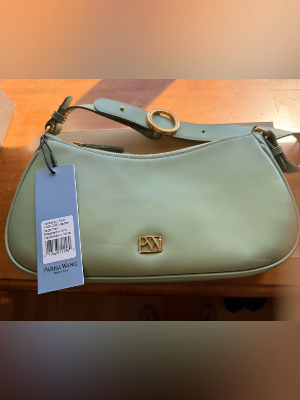 Parisa Wang Mint Green Leather Shoulder Bag with Gold Hardware